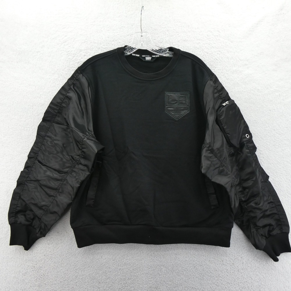 DKNY Sport Sweatshirt Womens Small LA Kings Black Bomber Sleeve Pullover Vintage
